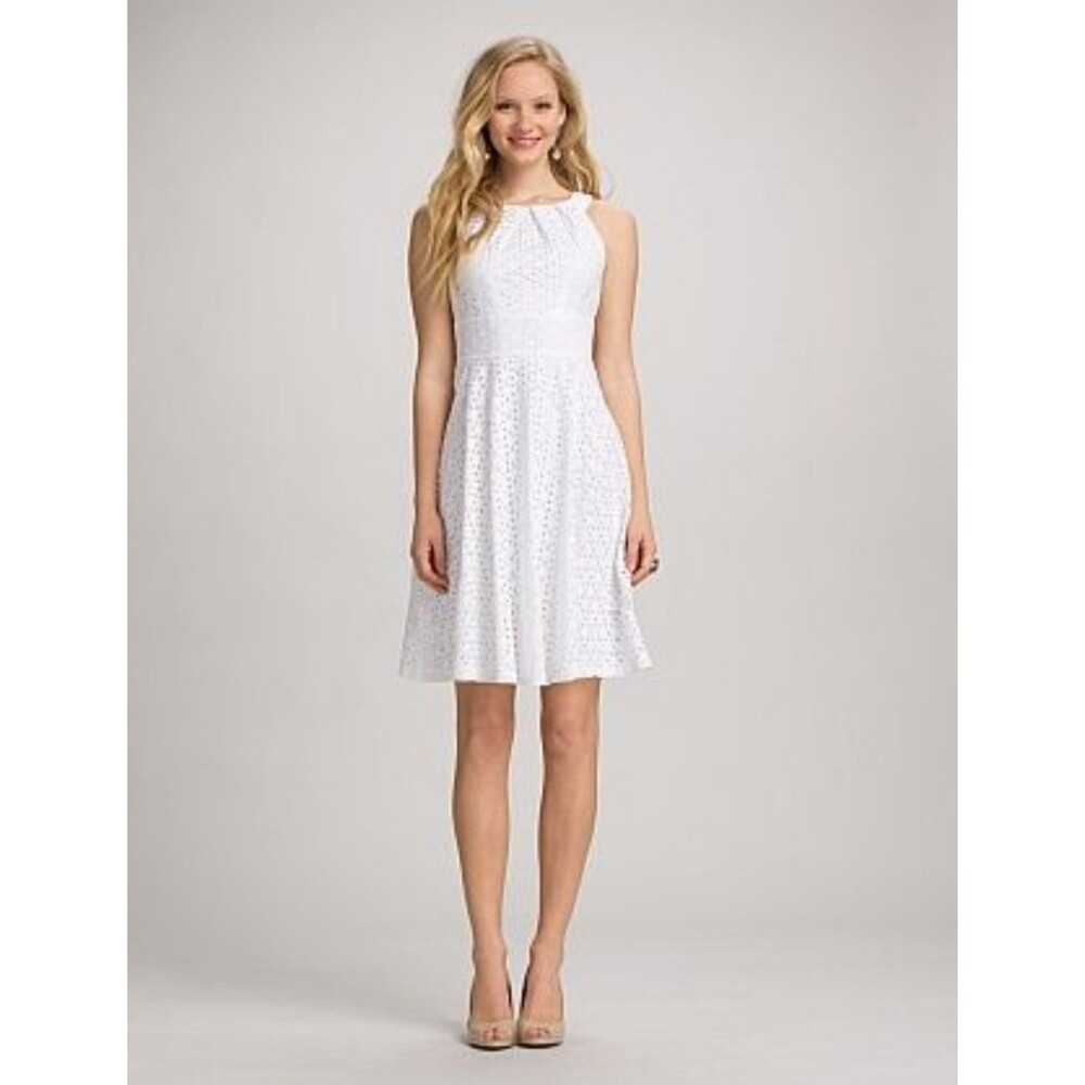 Dress Barn White Eyelet Lace Halter Style Fit & Flare Mini Dress Size 6